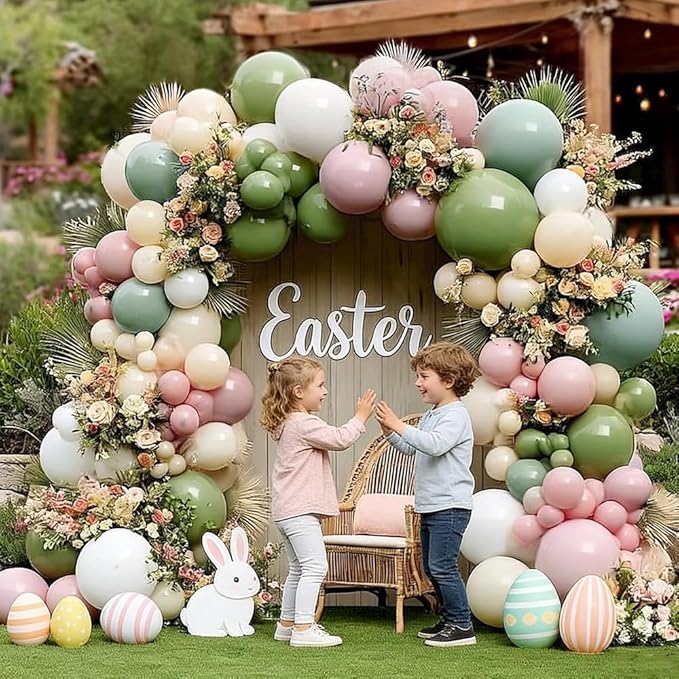 Sage Green Pink Balloon Garland Double Stuffed Dusty Pink Green White Sand Balloons Rose Cream Balloon Arch Kit for Birthday Baby Shower Gender Reveal Wedding Wild Flower Easter Party Decorations