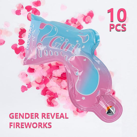 Gender Reveal Confetti Balloon Salute Gun, He or She (Set of 10) Baby Boy or Girl Party Supplies Decoration (10 Pink)