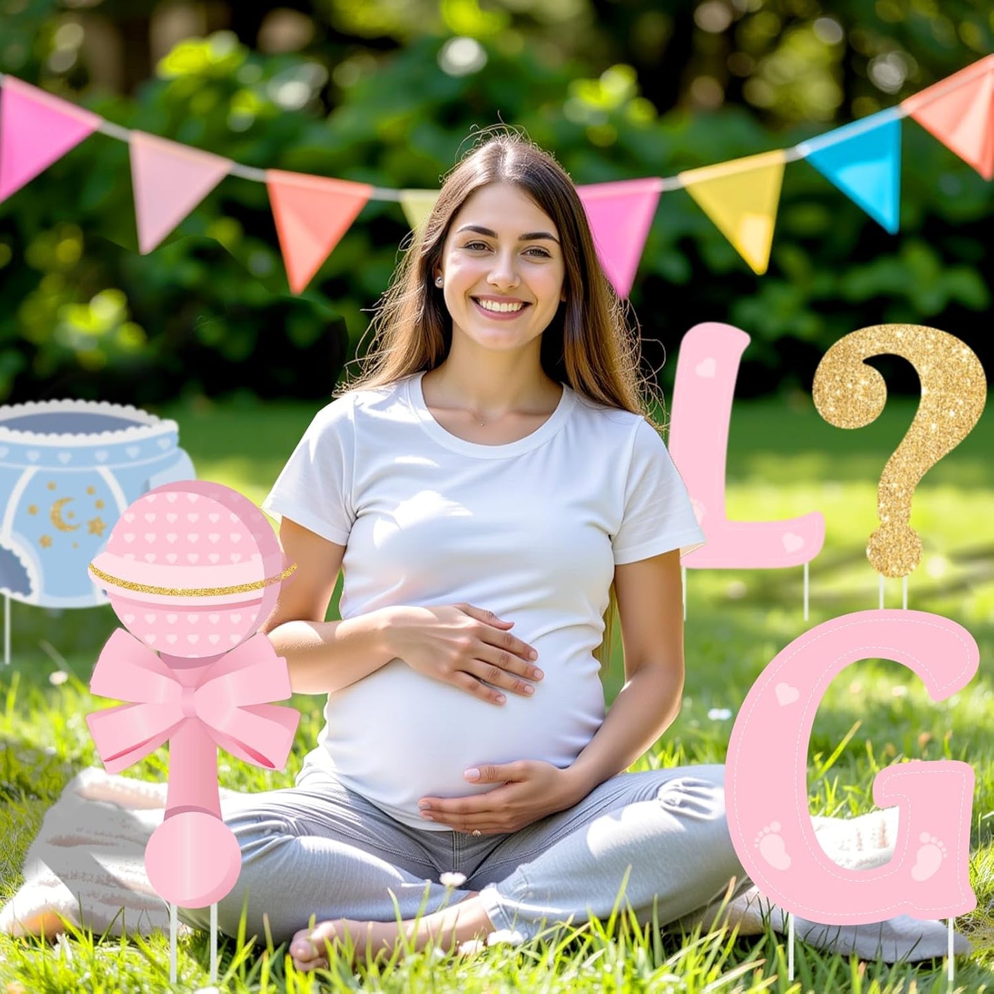 Easy Joy Gender Reveal Party Decorations Baby Shower Letters Yard Sign Newborn Baby Birthday Decor Outdoor Garden Lawn Party Decorations with Stakes Party Supplies Boy or Girl, 10 pieces