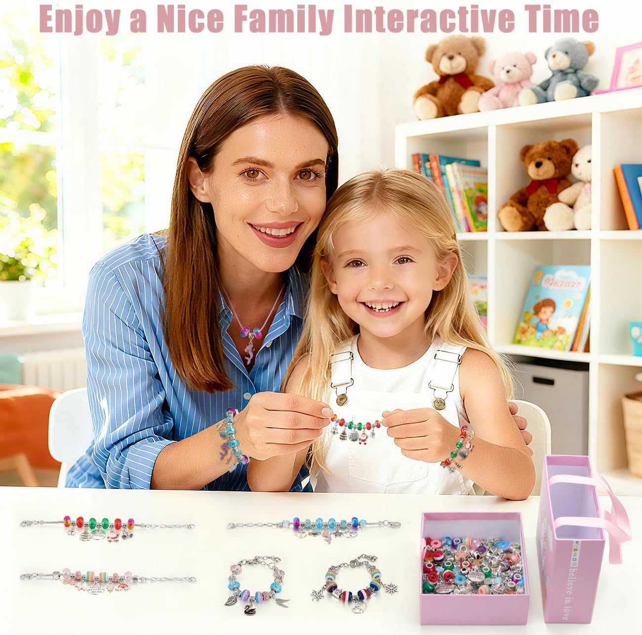 Emibele Girls Charm Beads Bracelet Making Kit, 87pcs Christmas-Themed Jewelry Making Kit for Kids Age 5-12, DIY Arts Crafts Toys for Teens Girls Holiday Gift Choices on Birthday Valentines Xmas