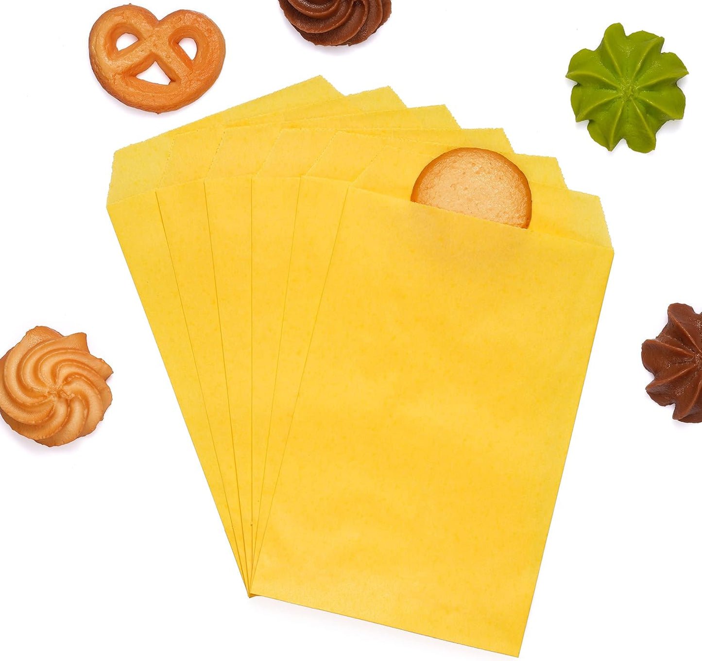 Quotidian Lemon Yellow Flat Medium Greaseproof Paper Bags 4" x 6" (10 x 15.2cm) Pack of 100 - Bakery Chocolate Soap Invitation Party Favor