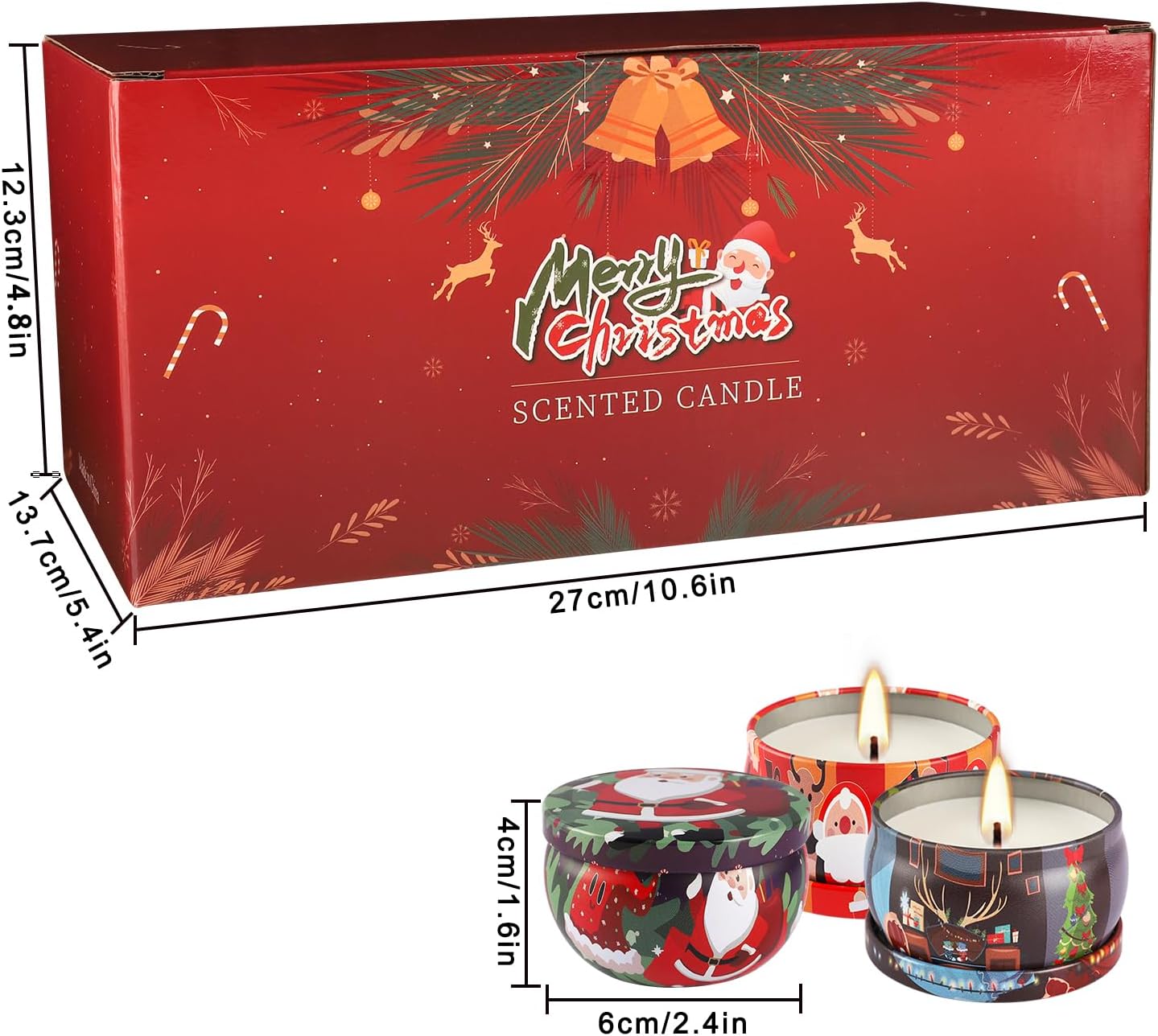 24Pack Christmas Scented Candle Tins Gift Set - Soy Wax Festive Aromatherapy Candles 2.5oz- Smokeless Long Lasting Burn time for Advent & Christmas Gifts Holiday Decor & Gifting.