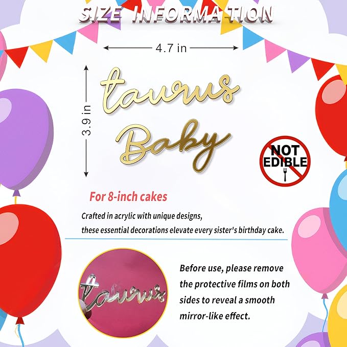 Taurus Cake Topper – Zodiac Birthday Decoration for Taurus Season, Horoscope Party Supplies for Baby or Adult Birthday (Taurus baby golden)