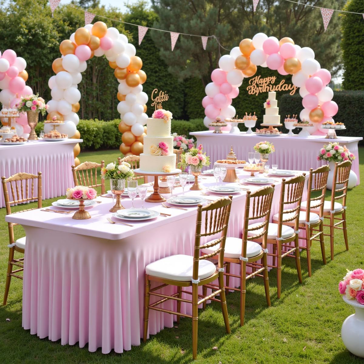 Outpain 8ft Spandex Table Cloth for Standard Folding Tables-6Pack Baby Pink Table Cloth Table Protector for Party, Wedding, Cocktail, Banquet, Festival