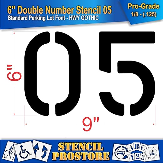 Pavement, Curb, and WheelStop Stencils - 6 inch Double Number Stencil - (05) - 6" x 9" x 1/8" (128 mil) - Pro-Grade