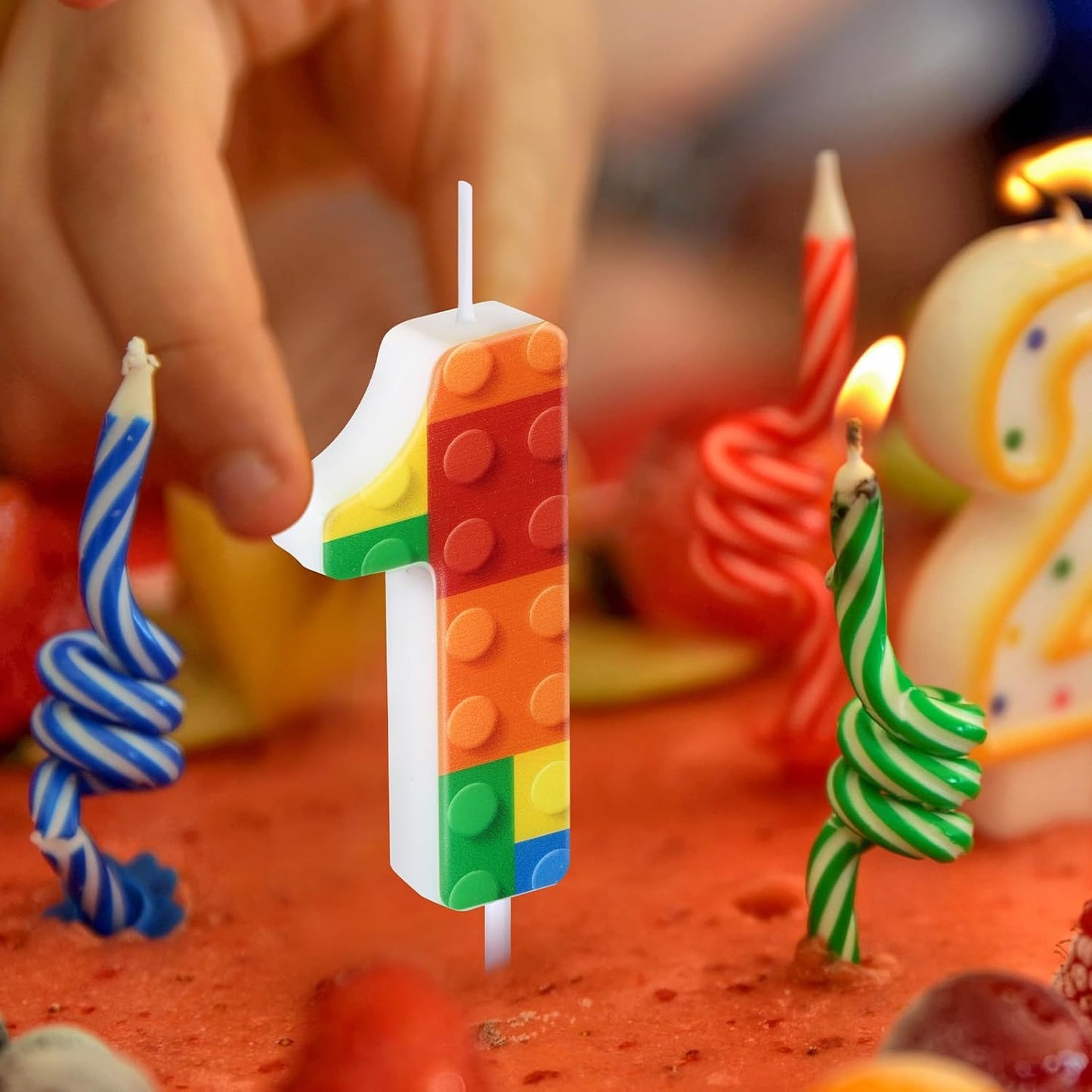 Building Block Number 0-9 Birthday Cake Candle Numeral Birthday Sparkler Candles for Building Block Cake Topper for Party Decorations Supplies(Number 1)