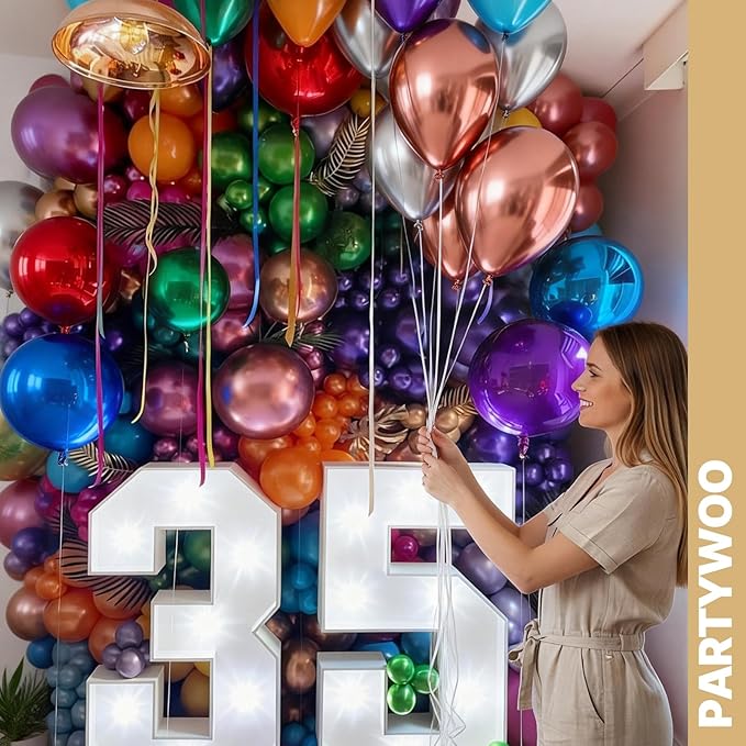 PartyWoo Metallic Balloons 65pcs 12 Inch Metallic Blue Silver Gold Purple Pink Green Rose Gold Latex Balloons for Baby Shower Wedding Engagement Unicorn Rainbow Birthday Party Decorations