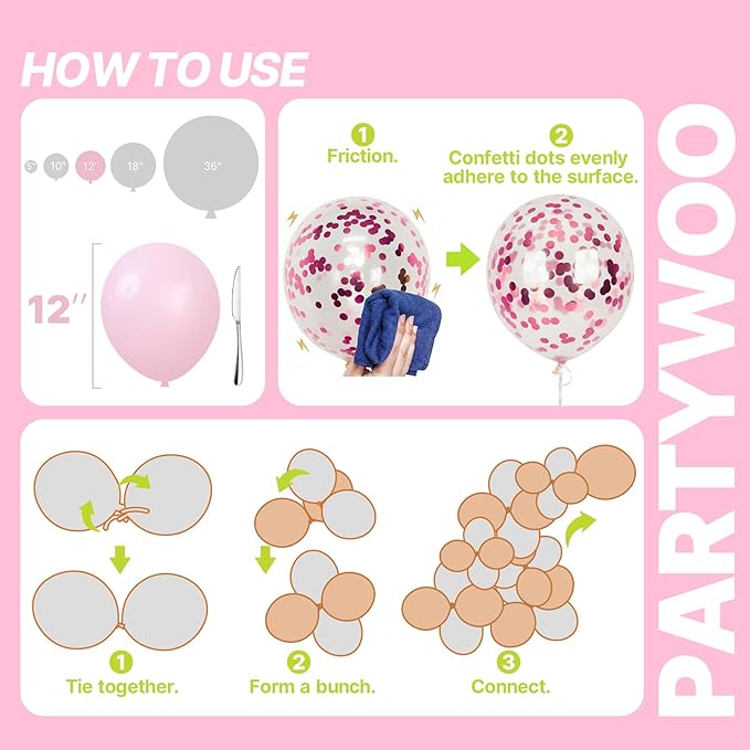 PartyWoo Pink and Gold Balloons 65pcs 12 Inch Metallic Gold Pearl Matte Hot Light Pastel Pink Confetti Balloons for Gender Reveal Baby Shower Bridal Shower Princess Birthday Party Decorations