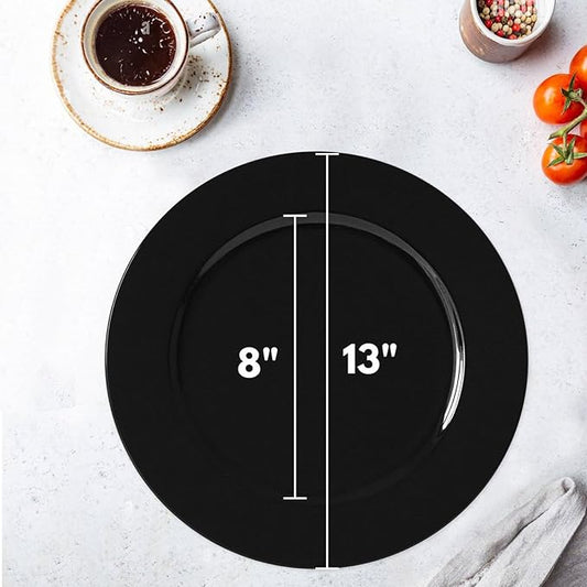 13inch Round Plastic Charger Plates,Set of 8,Charger Plates for Dinner,Wedding,Party,Event Decoration. (Metallic Black) …