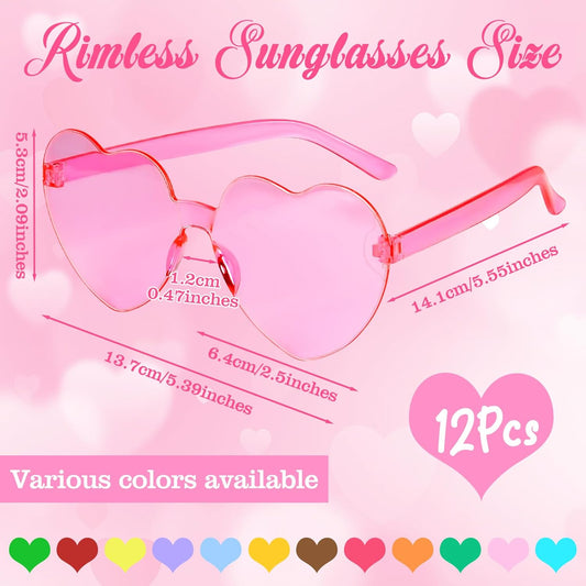 PLULON Heart Sunglasses for Women 5/12/25 Pcs, Heart Glasses Valentine Day Rimless Shaped Candy Color Fun Glasses Party Favor