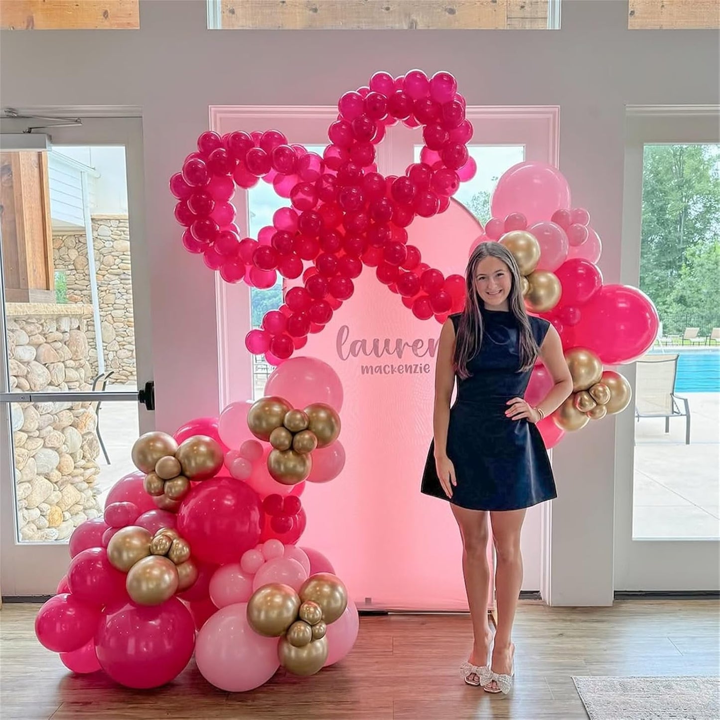 Pink Balloon Arch Garland Kit, Pastel Baby Hot Pink Balloons with Metallic Gold Latex Balloons for Girls Women Birthday Bridal Baby Shower Wedding Anniversary Princess Theme Decorations