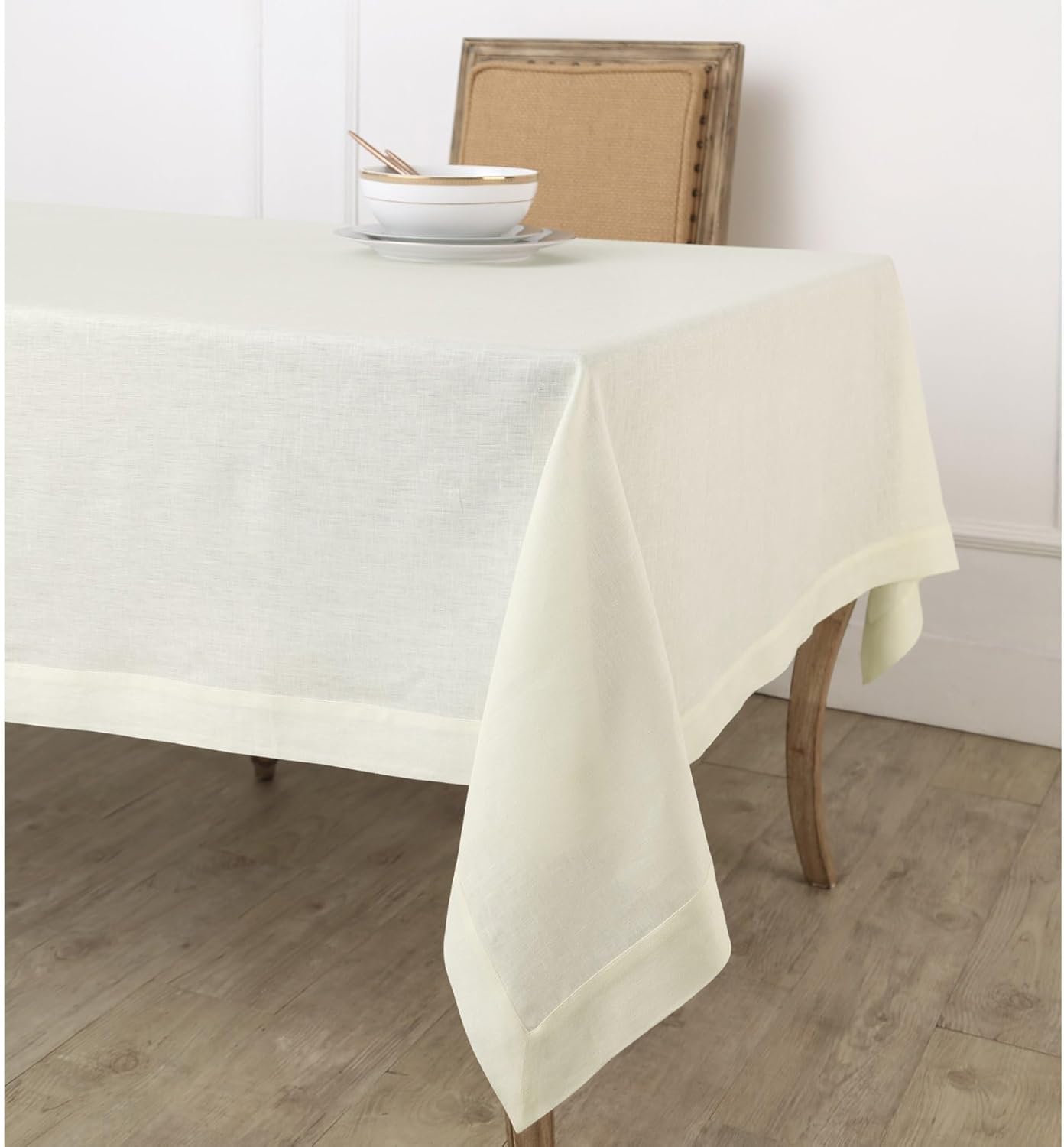 Solino Home Ivory Linen Tablecloth 60 x 144 Inch - 100% Pure Linen Table Cloth for Rectangle Tables - Fete, Machine Washable Tablecloth for Fall, Autumn, Thanksgiving, Christmas, Holiday