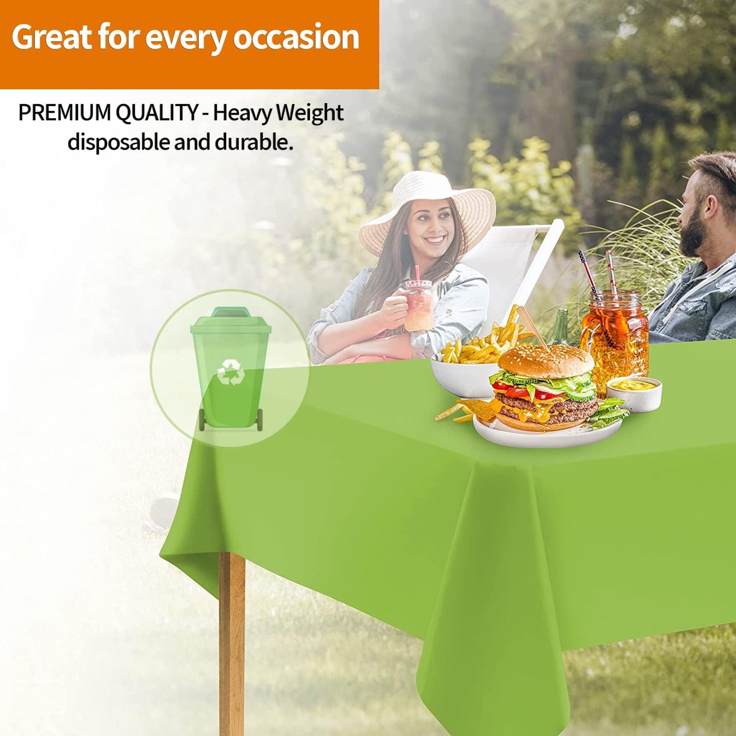 Lime Green Disposable Plastic Tablecloth for Rectangle Tables (12 Pack) Premium Decorative Table Covers, for Parties, Events and Weddings, Indoors & Outdoors, 54 x 108 inch, Rectangle, Lime Green