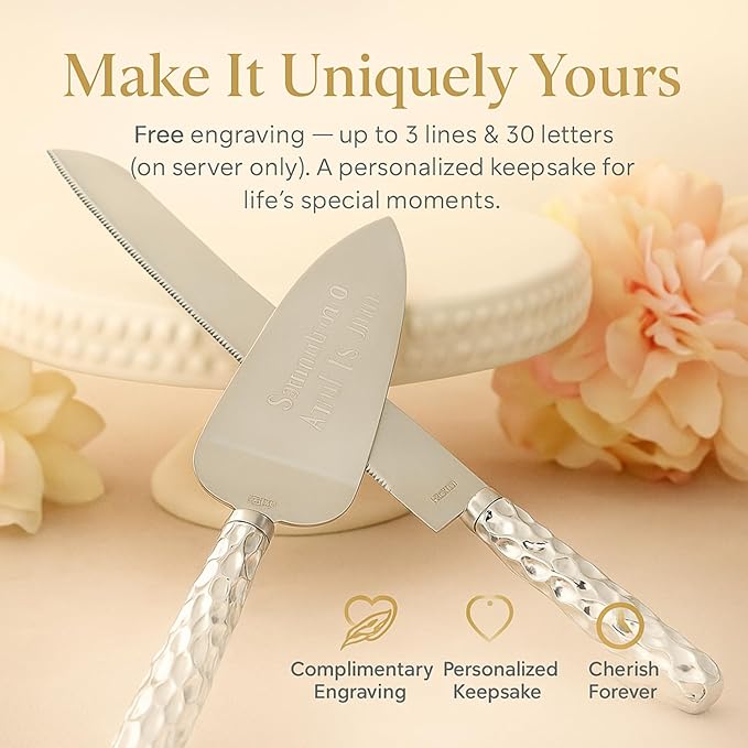 GIFTS INFINITY Personalized Wedding Cake Knife and Server Set with Engraving – Cake Cutting Utensil Set, Keepsake Gift for Wedding, Anniversary, Reception, Birthday & Other Occasions (2531)