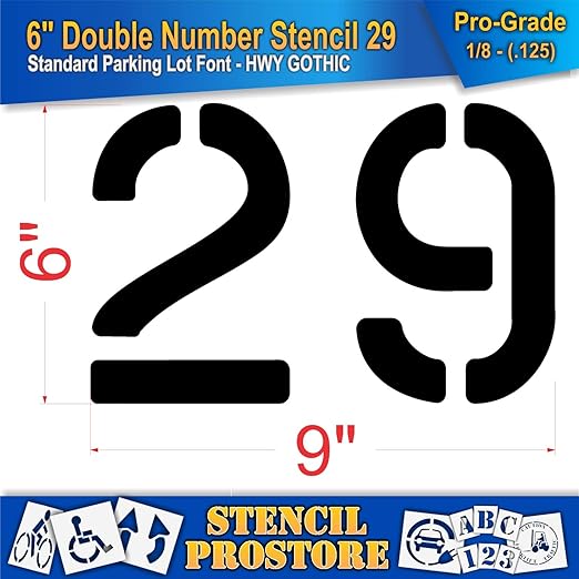 Pavement, Curb, and WheelStop Stencils - 6 inch Double Number Stencil - (29) - 6" x 9" x 1/8" (128 mil) - Pro-Grade