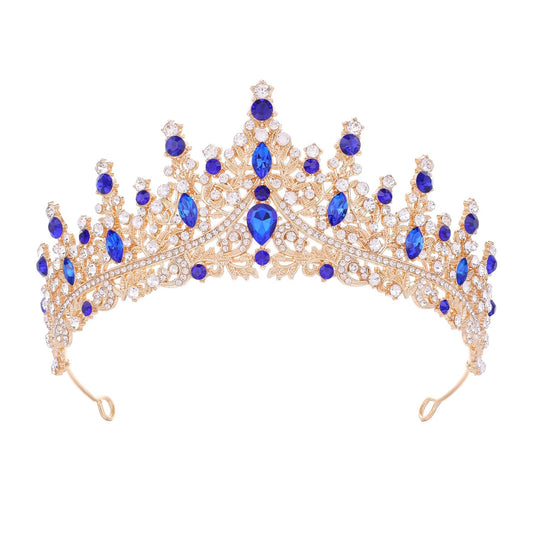 Blue Tiara for Women Crystal Queen Crowns Rhinestone Princess Tiaras for Girl Wedding Headband for Bride Hair Accessories for Halloween Costume Birthday Party Prom Mother's Gifts