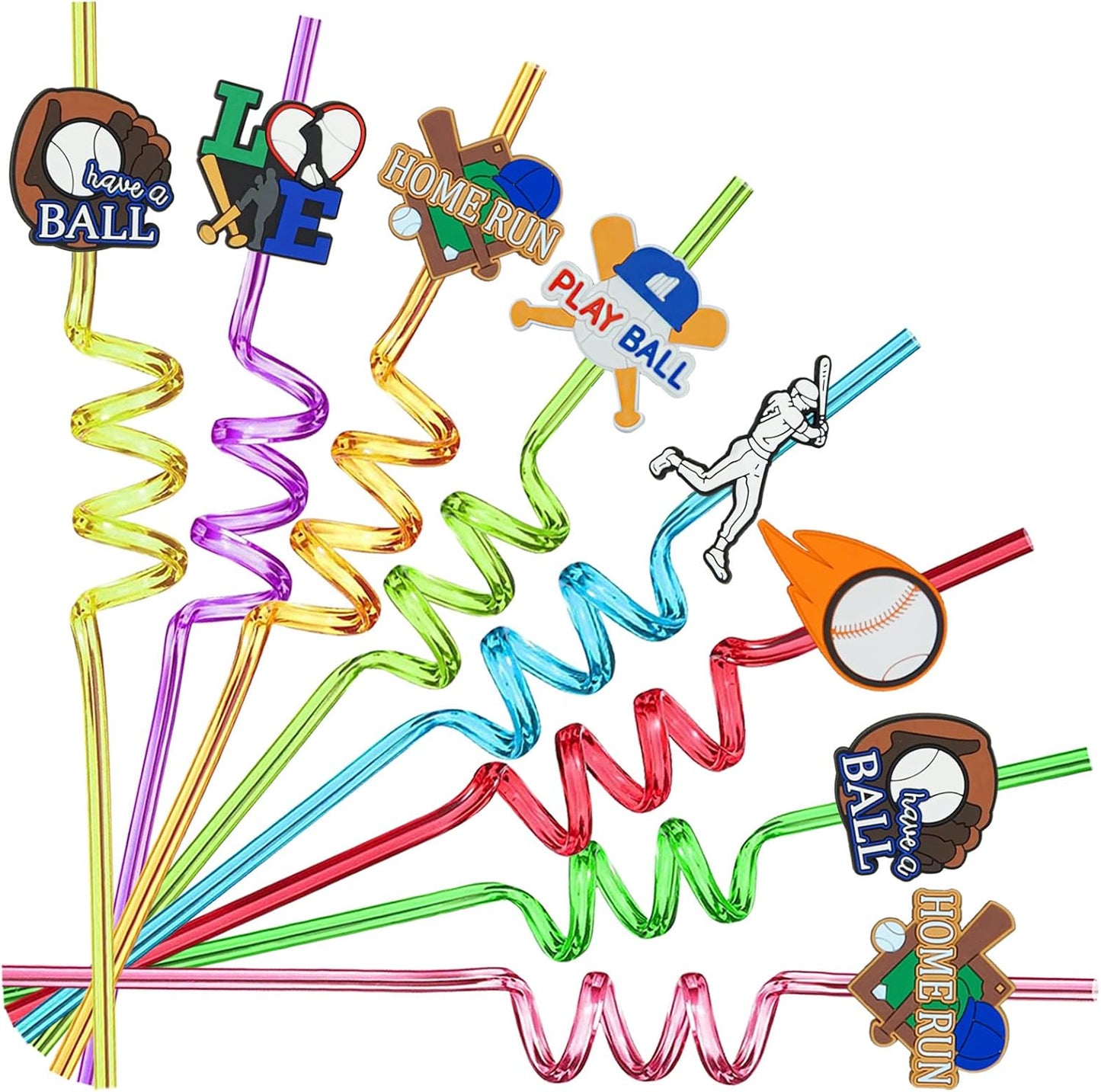 24pcs Baseball Party Themed twisty Reusable Plastic Straws for Sport Baseball Party Favor Gift Bags,Daily Drinking Straws,Birthday Parties,Class Reunions,With 2 Cleaning Brushes.（8color）