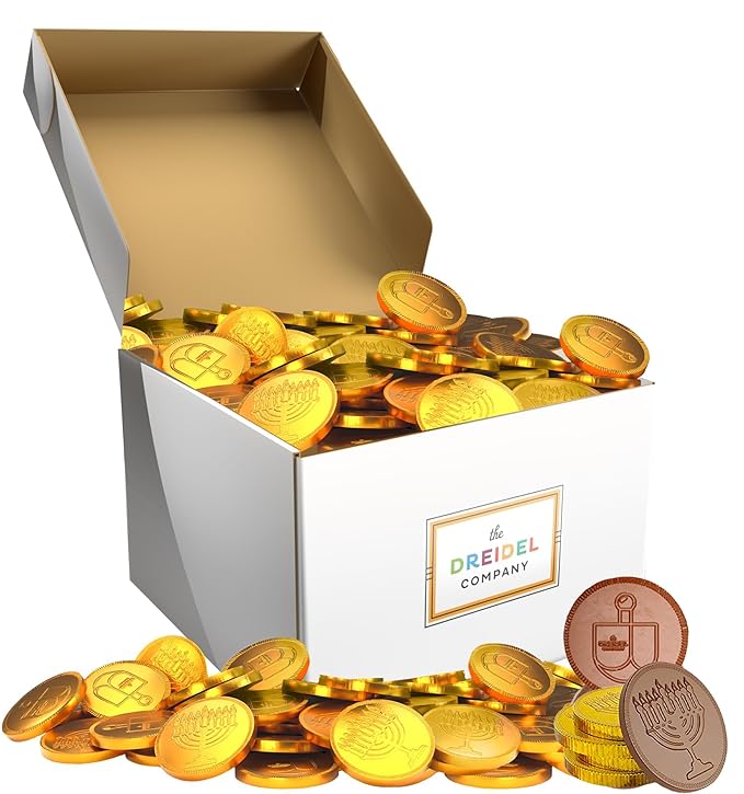 The Dreidel Company Chocolate Candy Milk Chocolate Coins, Hanukkah Gelt, Gold Coins, Made with Belgian Chocolate (1000-Pack)