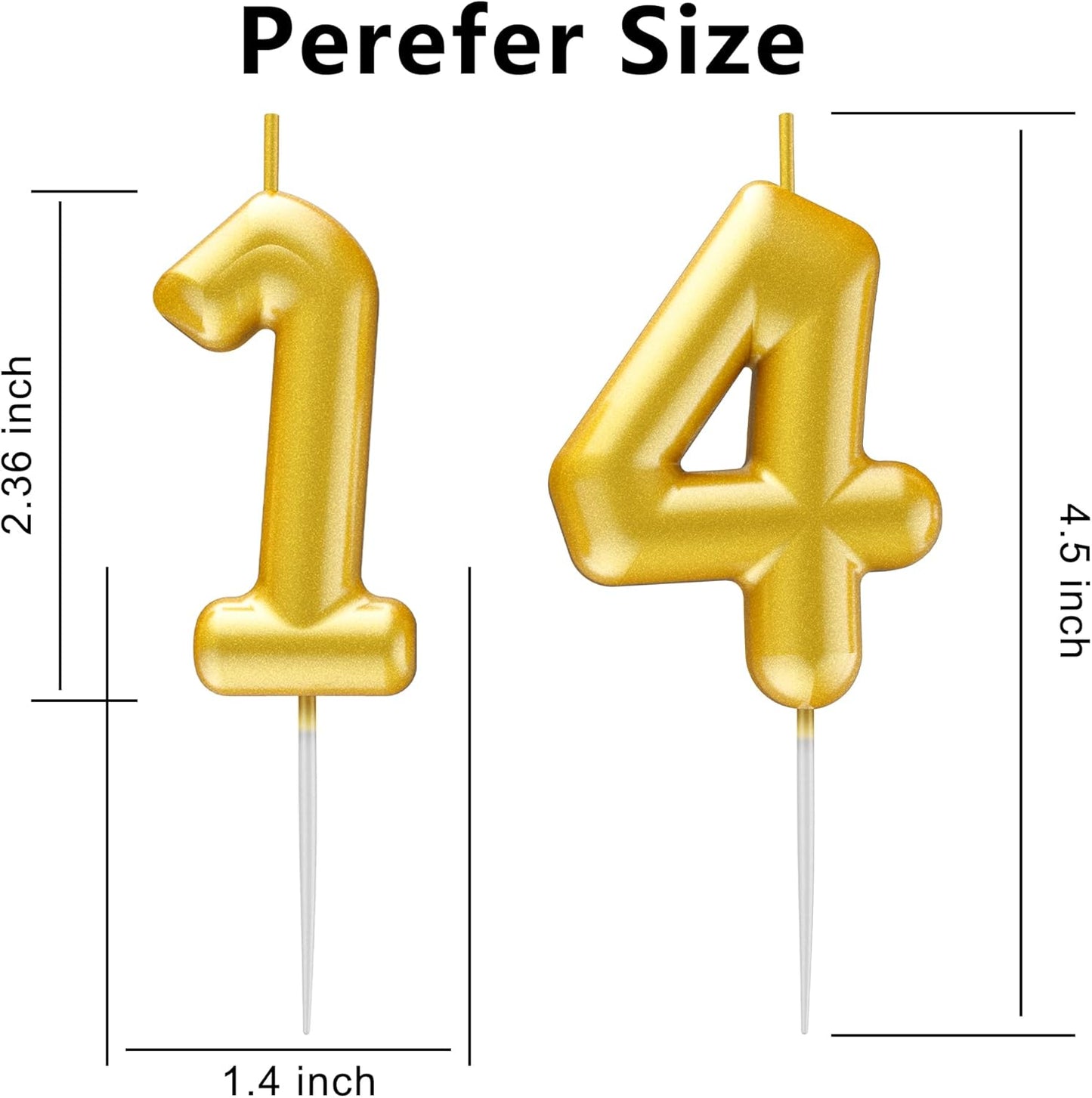 Gold Number 14 Candle Happy Birthday 3D Number Candles for Birthday Cake Party Decoration Wedding Anniversary Celebration Supplies
