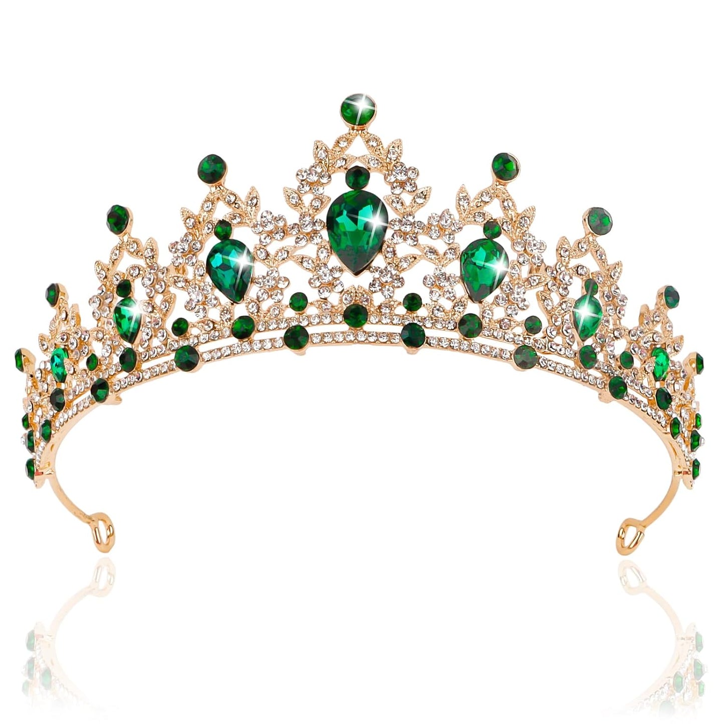 CAVETEE Crown for Women, Tiaras and Crowns for Women Green Princess Queen Crown Crystal Headbands Hair Accessories for Bridal Birthday Prom Party