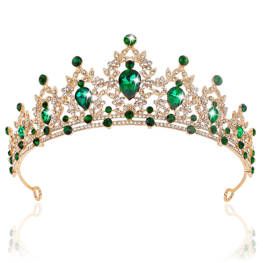 CAVETEE Crown for Women, Tiaras and Crowns for Women Green Princess Queen Crown Crystal Headbands Hair Accessories for Bridal Birthday Prom Party