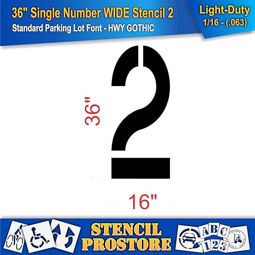 Pavement Stencils - 36 inch Single Number Stencil (Wide) - 2-36" x 16" x 1/16" (63 mil) - Light-Duty