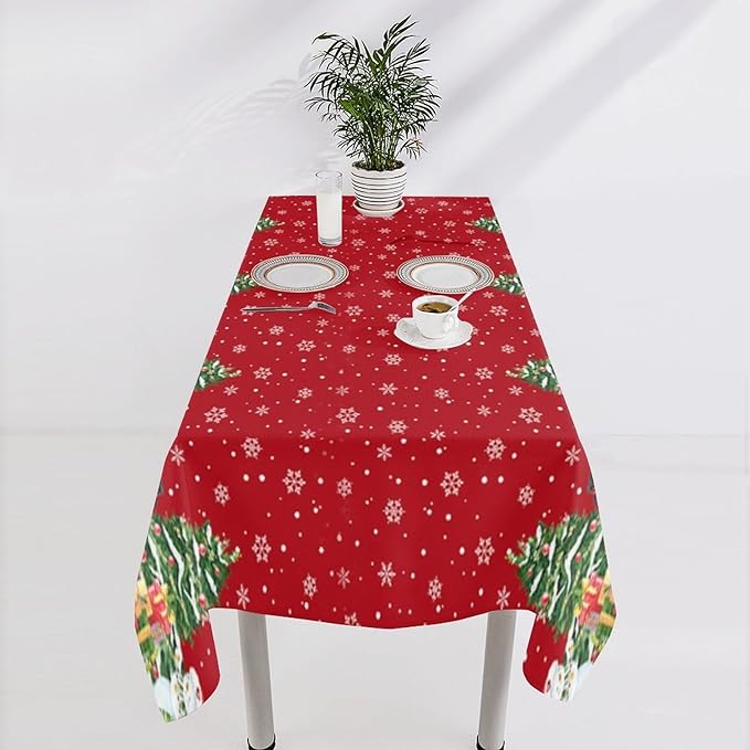 YCness Winter Christmas Snowman Tablecloth, Christmas Tree Cartoon Gift Watercolor Snow Nature Seasonal Decoration Table Cover for Dinner Birthday Holiday Party Kitchen Colorful Red White 55x75 Inch