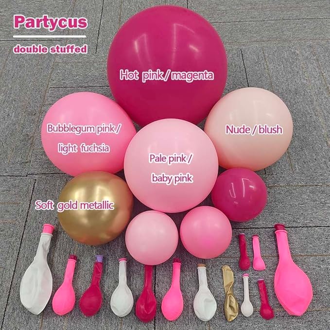 Hot Pink Balloon Arch Kit Double Stuffed, Dark Light Pink Magenta Blush Gold Balloon Garland for Birthday Baby Shower Wedding Mother's Day Cheetah Bridal Shower Party Decoration