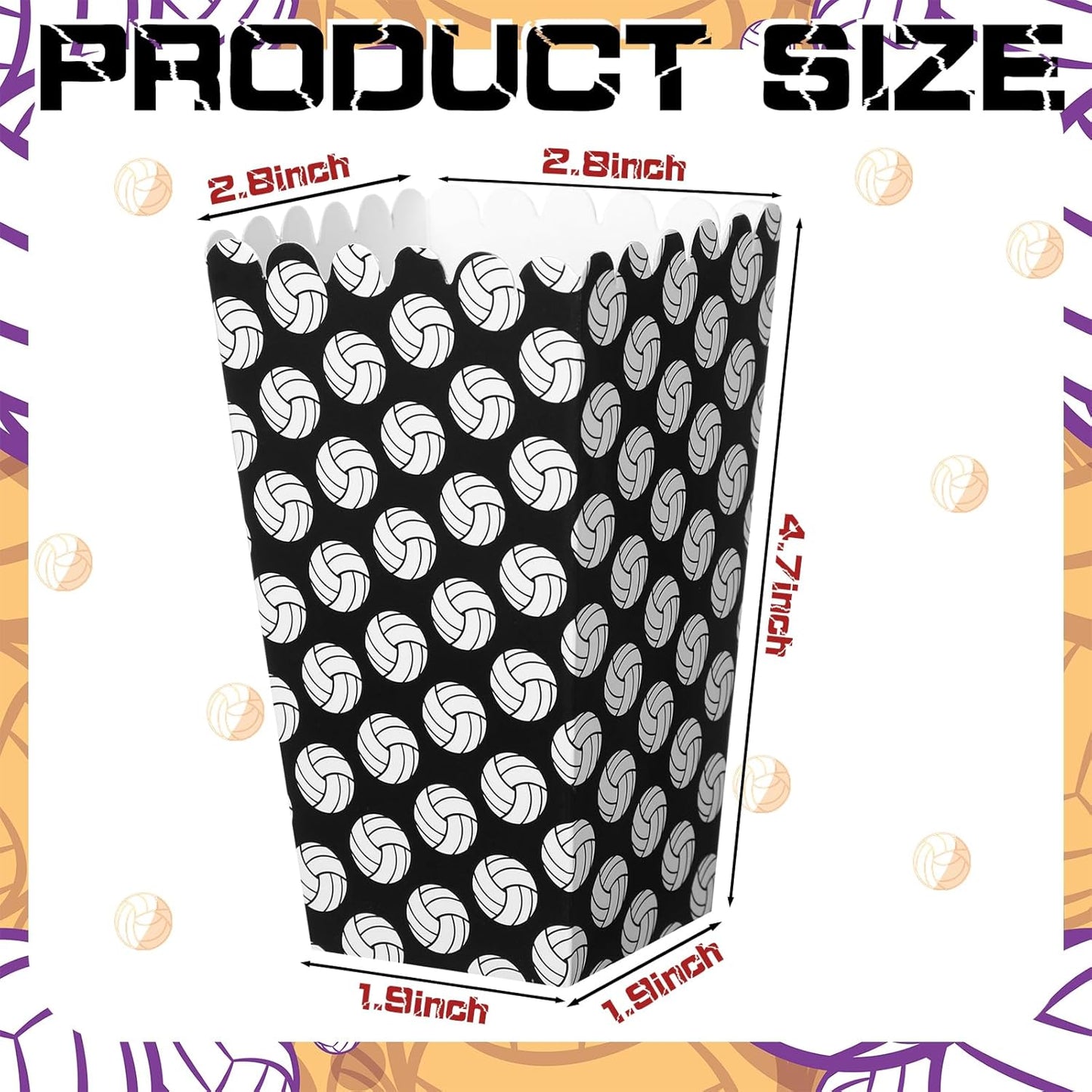 Funtery 24 Pcs Party Popcorn Boxes Popcorn Bags Buckets Container Holder Sport Party Favors for Sport Supplies Decorations(Volleyball)