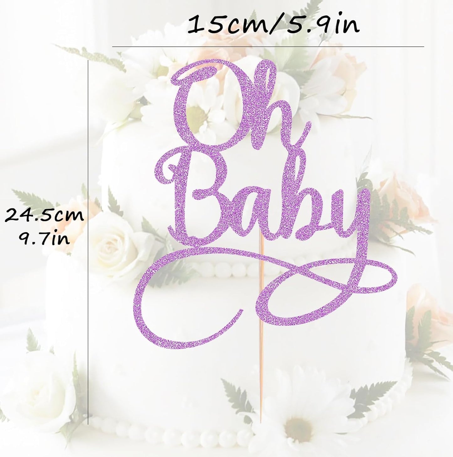 Oh Baby Cake Topper - Purple Glitter Baby Birthday Party Cake Decoration Supplies, for Baby Shower/Gender Reveal Party Photo Booth Props