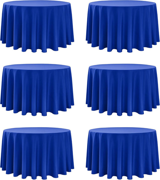 6-Pack Royal Blue Round Tablecloths, 120 Inches, Stain-Resistant Polyester for 5-6 Ft Round Tables - Washable Table Covers for Weddings, Banquets, Birthday Parties, Events
