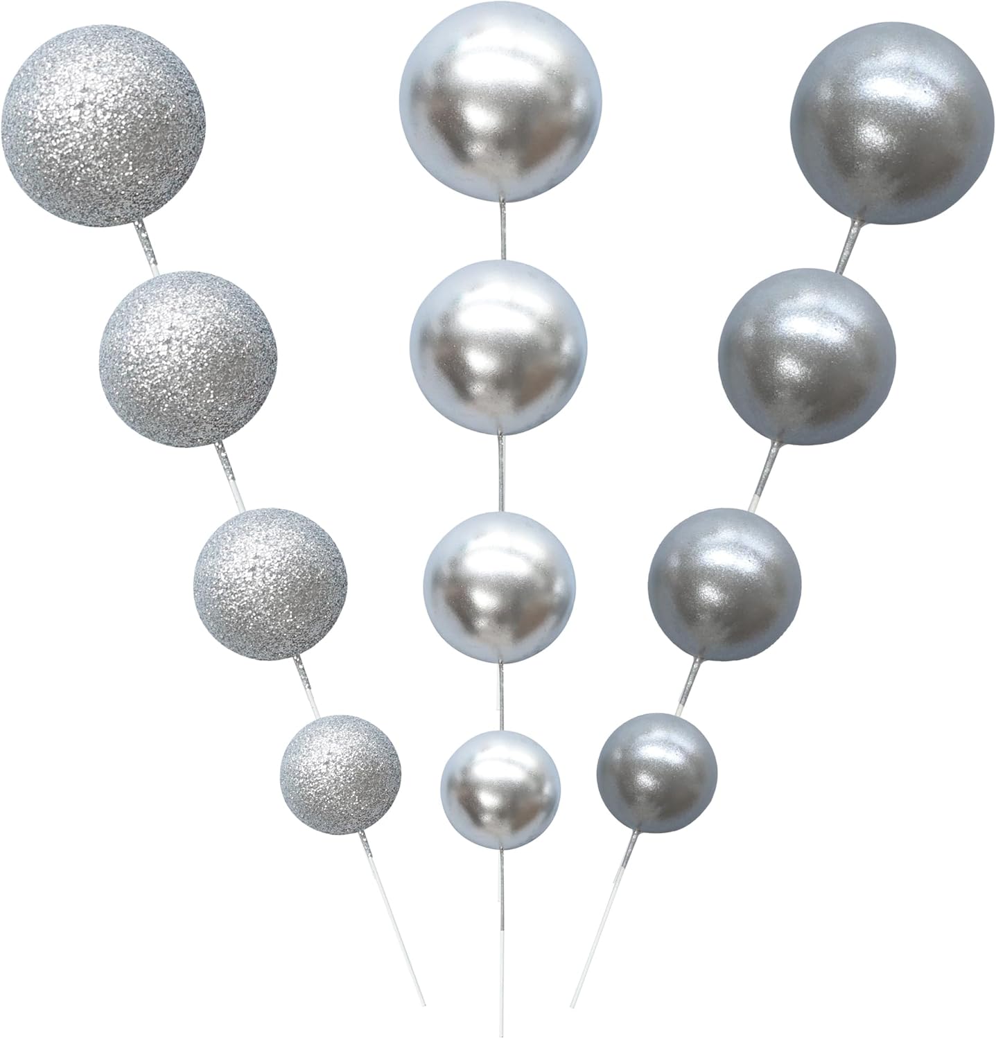 Ephlyn 30Pcs Ball Cake Picks Colorful Ball Shaped Cake Topper Pearl Balls Cupcake Cake Insert Topper for Birthday Party Decoration Supplies Pearl Silver Glitter Silver