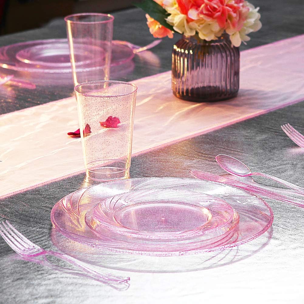 WDF 100pcs 12OZ Rose Gold Cups,Disposable Rose Gold Premium Wedding Glitter Plastic Cups Perfect for Mother's Day/Party
