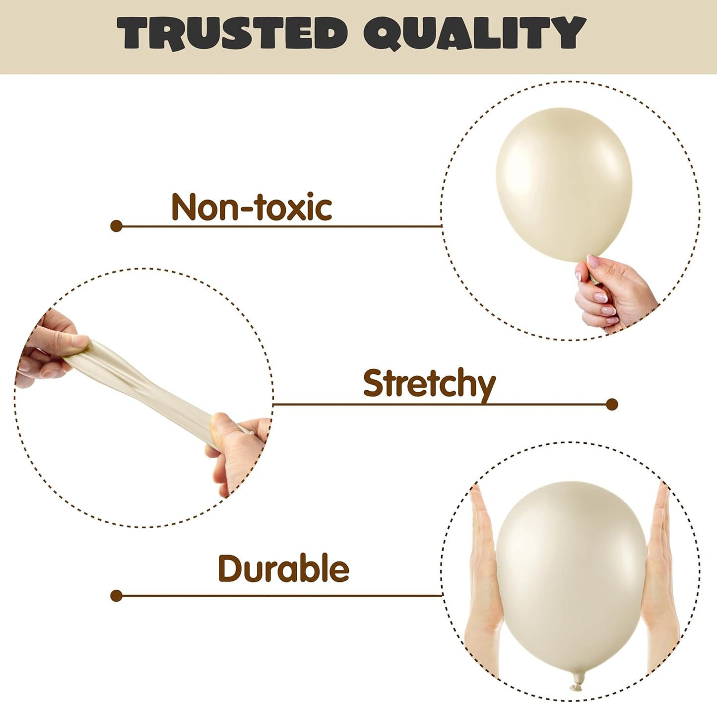 JOYIN 150 Pcs Sand White Balloons, Different Sizes 18 12 10 5 Inch Sand White Latex Balloon Arch Kit with Instruction for Birthday Party Graduation Wedding Holiday Decoration