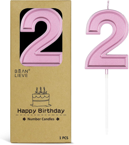 BEAN LIEVE Rose Gold Birthday Candles Number 2, Rose Gold Number Candles, Cake Number Candles for Birthday Parties and Wedding Anniversary Celebrations
