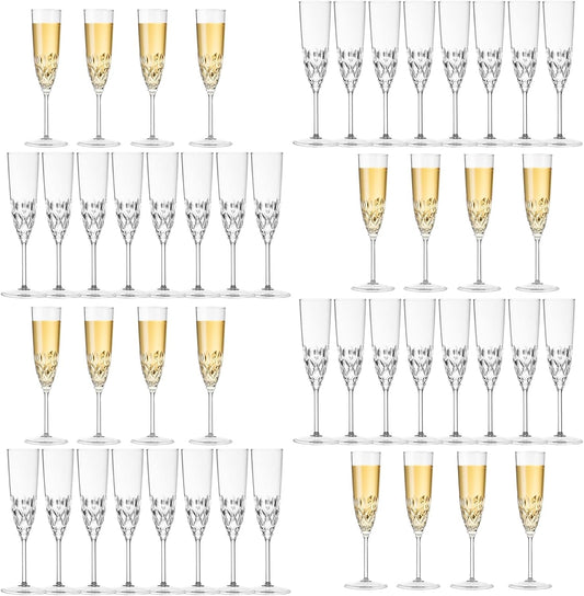 48 Pack Plastic Champagne Flutes, Shatterproof Reusable Fancy Crystal Clear Champagne Glasses, 5 oz Acrylic Unbreakable Elegant Party Drinking Cocktail Wine Glasses Wedding Birthday Bar Goblets
