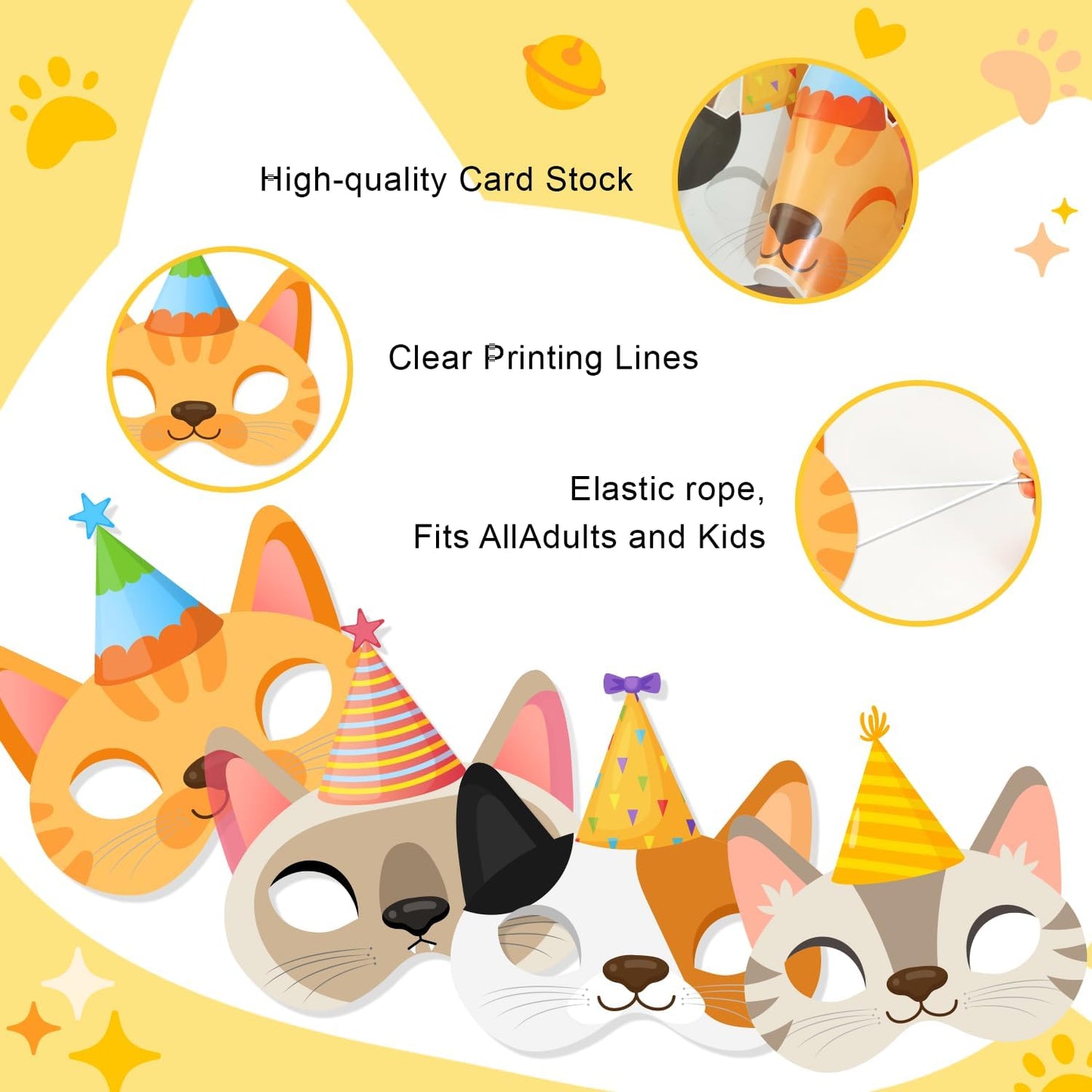 Cat Birthday Masks, 24 Pcs Kitten Party Mask Kitten Party Favor Masks for Cat Birthday Decorations Photo Booth Props