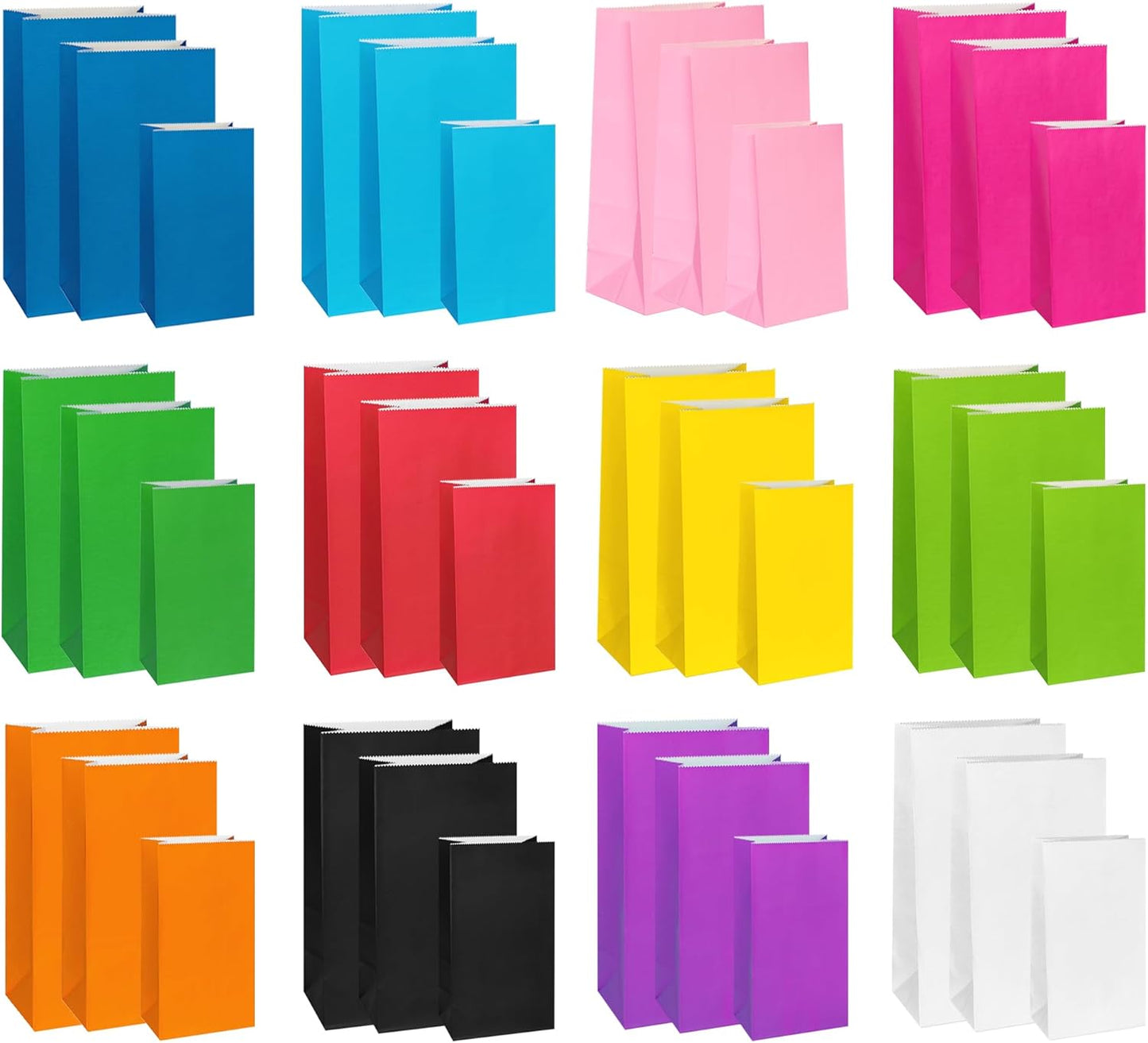 KEYYOOMY Colored Paper Bags Assorted Colored Paper Lunch Bags Party Favor Bag Goodie Bag for Wedding Birthday Party (72 CT, 3 Sizes)