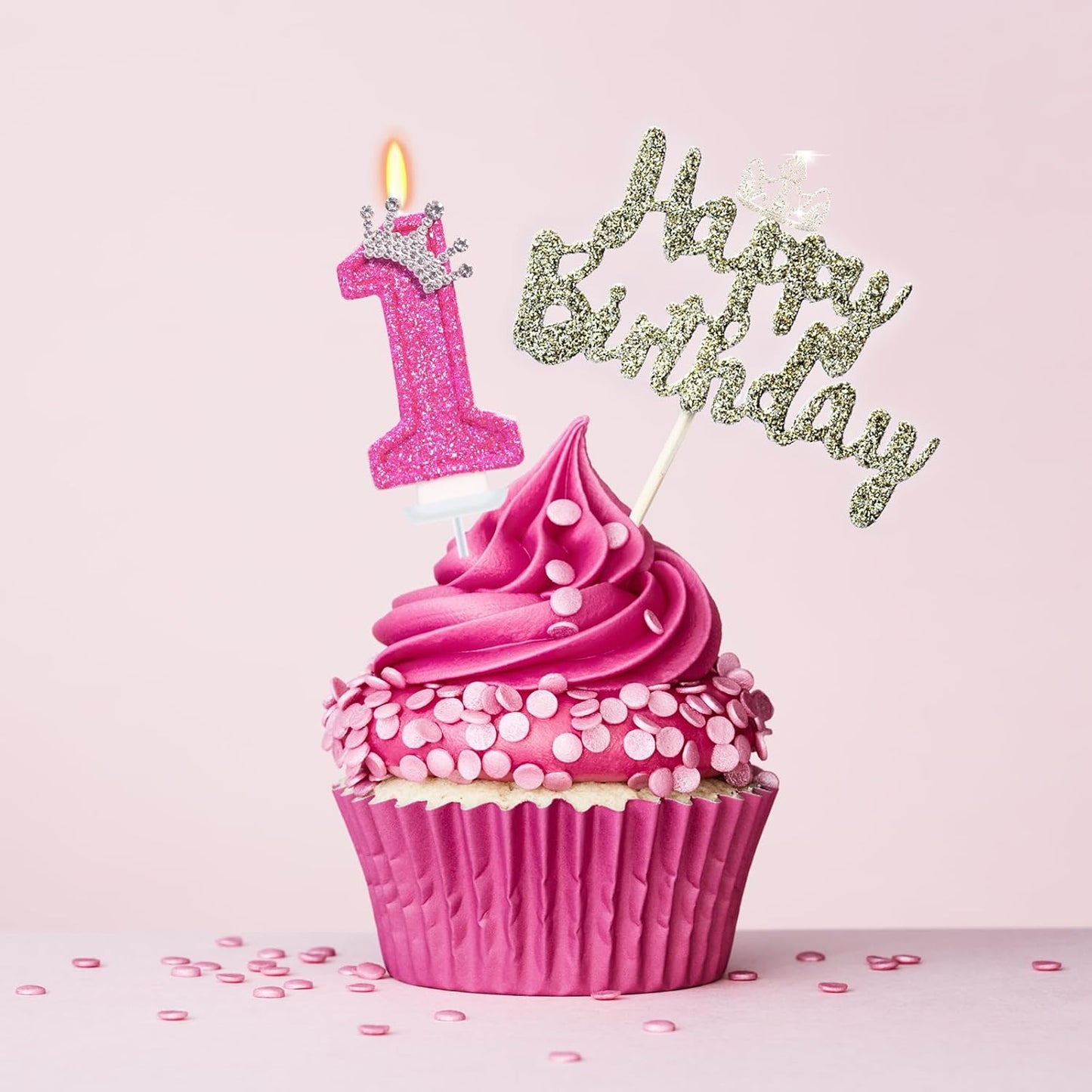 Birthday Candle for Cake, Crown Rose Number Cake Candles, 2.76 inch Number Happy Birthday Candle, Cake Topper Decoration for Birthday Party (Number 1)