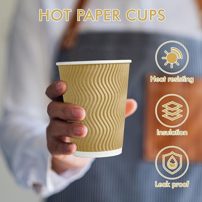 8 oz Coffee Cups, 120 Count Insulated Ripple Wall Paper Hot Coffee Cups for Hot Beverage