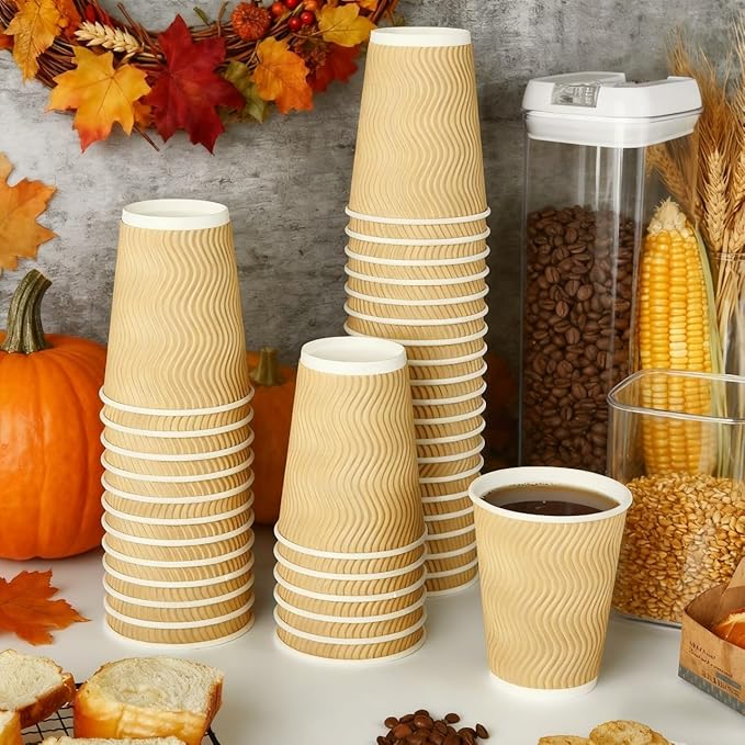 12 oz Coffee Cups, 80 Count Insulated Ripple Wall Paper Hot Coffee Cups for Hot Beverage