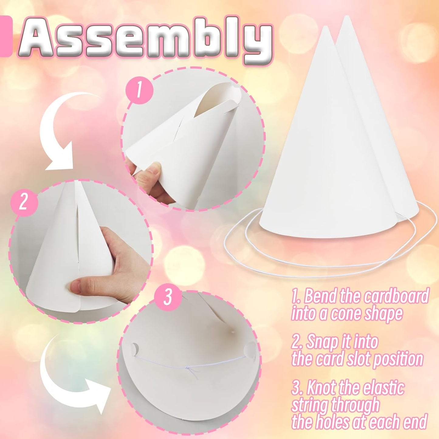 50 Pack White Paper Party Hats for Kids Birthday,White Cone Hats,Blank Party Hats for Art DIY,Painting,Halloween,Christmas Supplies(6.5 in)