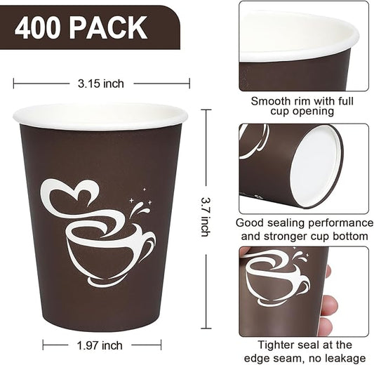 400 Count 8 oz Paper Coffee Cups, Disposable Drinking Cups for Hot or Cold Beverage, 8 ounce Brown Coffee Cups for Party, Business, Travel, Picnic