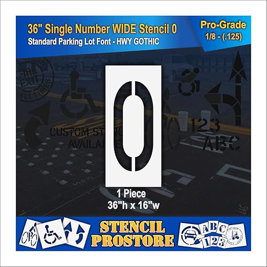 Pavement Stencils - 36 inch Single Number Stencil (Wide) - 0-36" x 16" x 1/8" (128 mil) - Pro-Grade
