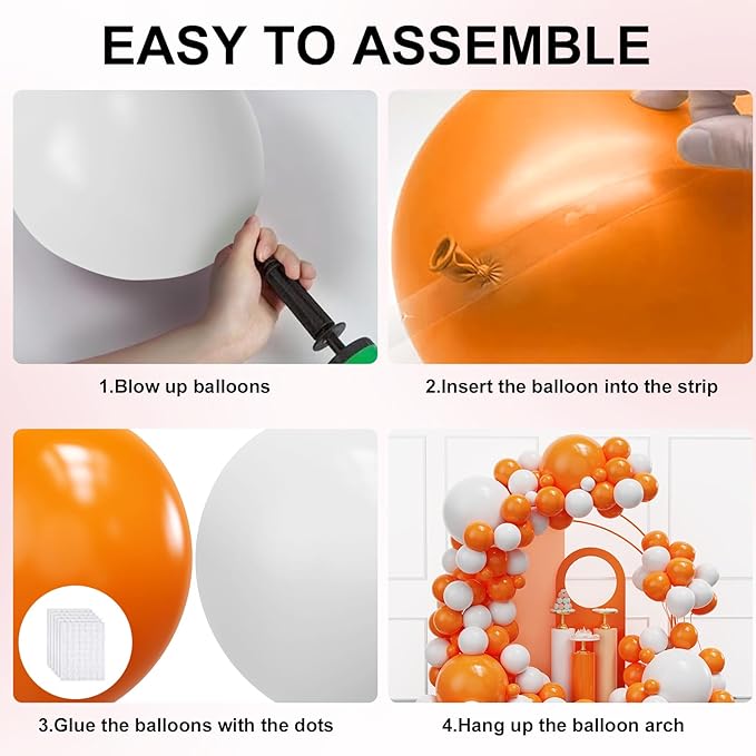 YMSZ Orange Balloons Arch Kit, 134pcs Orange and White Balloons for Birthday, Graduation, Baby Shower Party Decorations