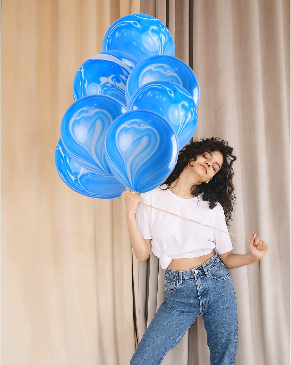 Blue Marble Balloons Marbled Agate Latex Balloons Swirl Blue Balloons 12 Inch 50 PCS Tie Dye Balloons for Birthday Party Christmas Decoration Wedding Baby Shower Festival