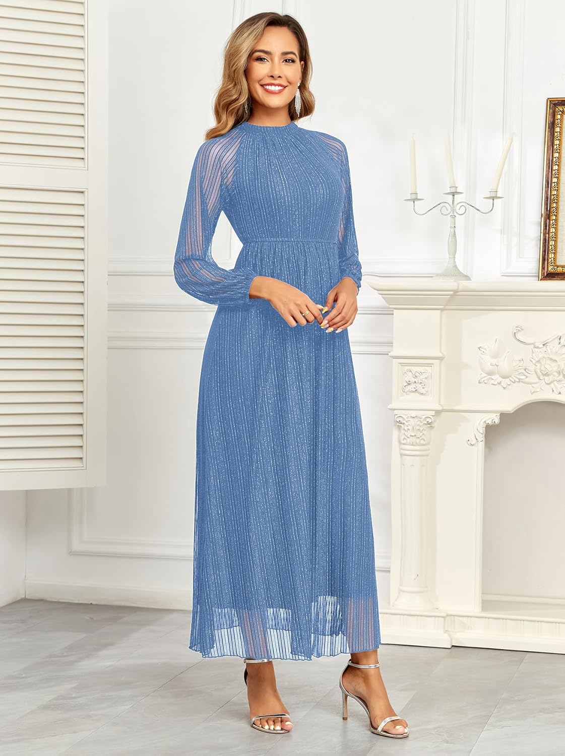 Maternity Sparkly Mesh Dress Halter Neck Sleeveless A Line Pregnancy Dresses Semi Formal Baby Shower Photoshoot