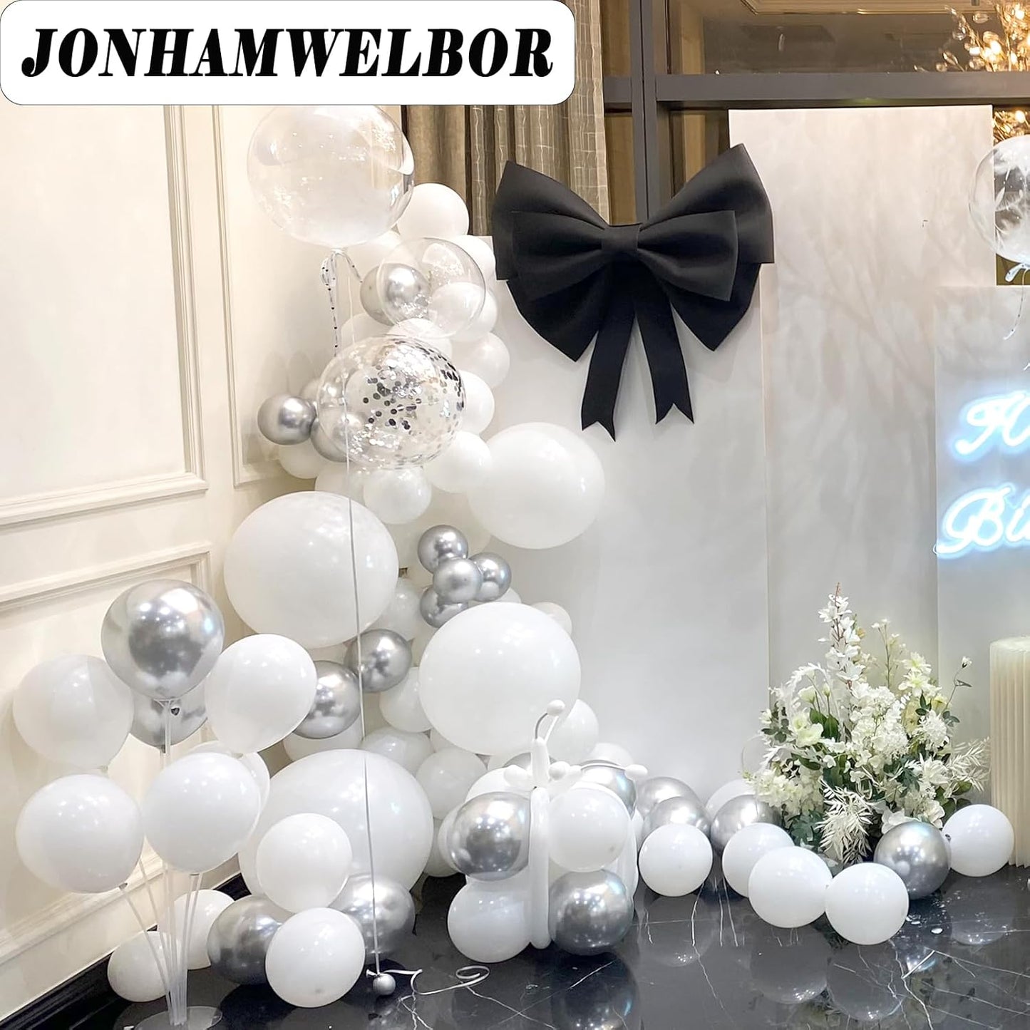 Jonhamwelbor White Balloons 12inch 100 Pack Matte White Latex Helium Balloons for Wedding Engagement Birthday Baby Shower Party Decorations (with Ribbon)
