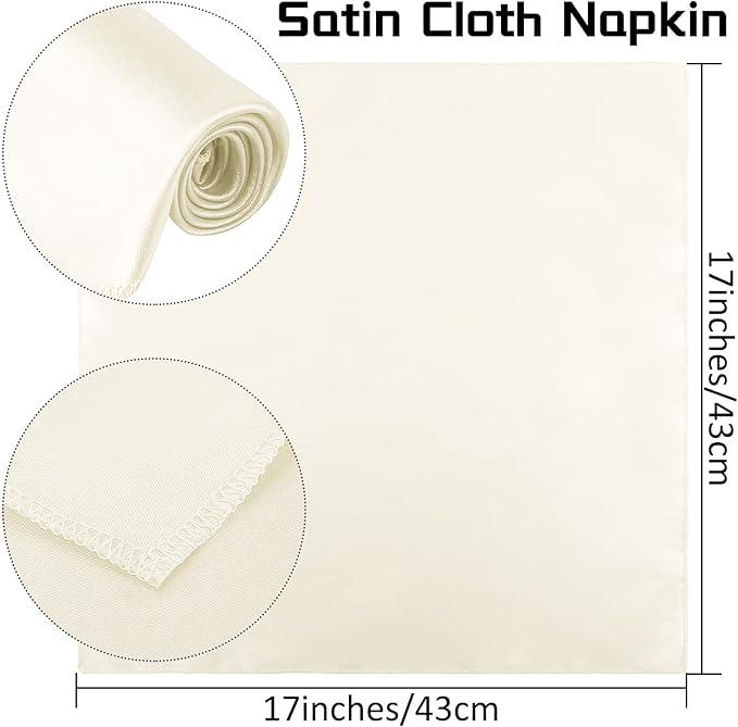ANECO 12 Pieces Satin Napkins Soft Dinner Napkins Square Table Napkins 17 x 17 Inches for Restaurant Weddings Party Dinner Decoration (Ivory)