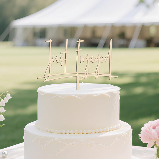 Just Engaged Wooden Cake Topper,Engagement party; bride's shower cake decoration